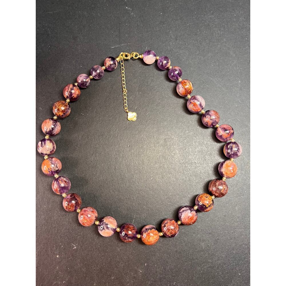 NEW Cacoxenite in amethyst graduated beaded necklace with gold vermeil
